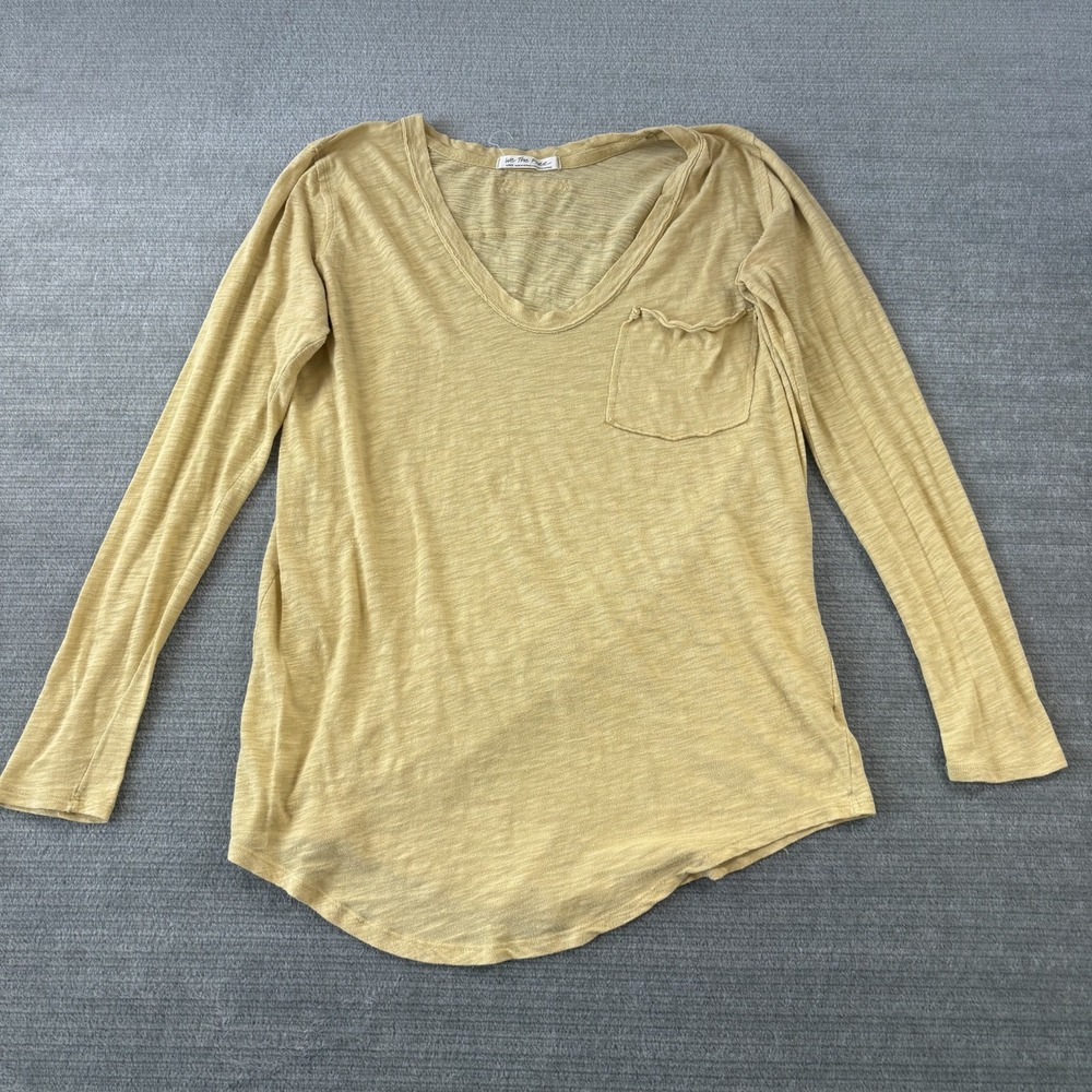 Free People Burnout Top Women L Yellow V Neck Long Sleeve Boho Casual